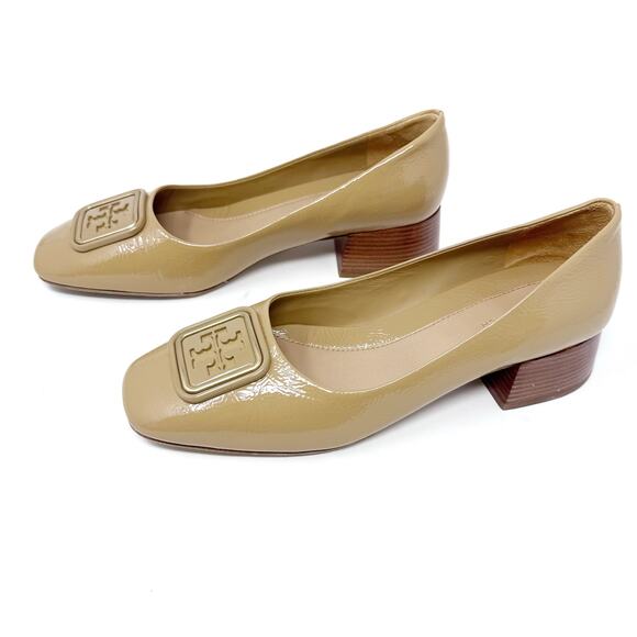TORY BURCH Georgia Tan Patent Leather Square Toe Georgia Heels Pumps Size US 8 - Picture 5 of 9